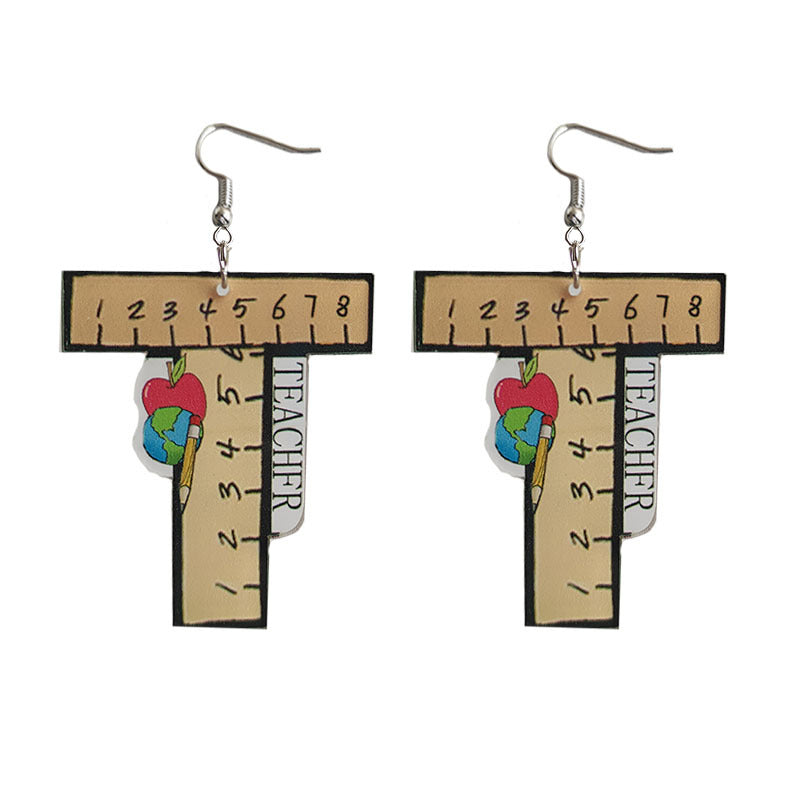 Wholesale Leopard Pattern Ruler Apple Acrylic Earrings